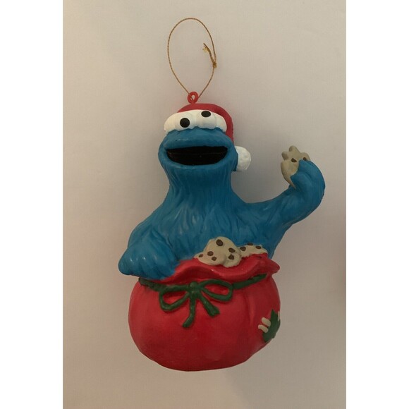Cookie Monster Elmo Christmas Ornaments Vintage 90's Sesame Street Lot of 2 READ - Picture 2 of 16